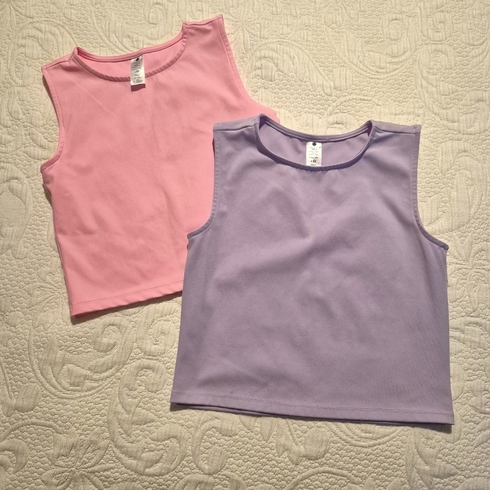 Yogalicious girls Large or 12 sleeveless shirt, 1 each pink lt purple EUC